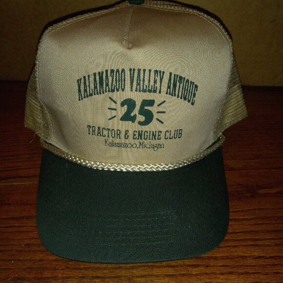 Kalamazoo Valley Antique 25 Tractor Club Cap Hat Trucker Tan Green Adjustable - Picture 1 of 5